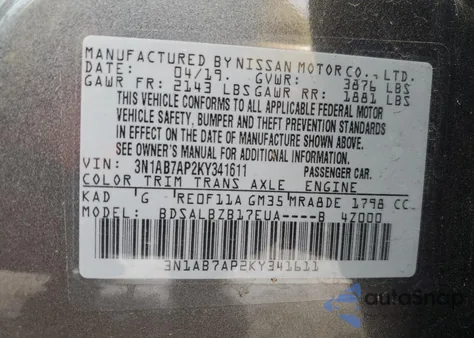 2019 Nissan Sentra S from USA, damaged, VIN 3N1AB7AP2KY341611